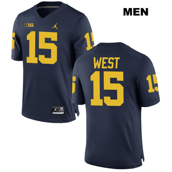 Men's NCAA Michigan Wolverines Jacob West #15 Navy Jordan Brand Authentic Stitched Football College Jersey NM25O62WT